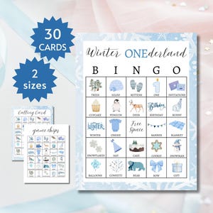 Cartes de bingo Winter ONEderland, premier jeu de fête d'anniversaire sur le thème de l'hiver, activité Winter Wonderland pour garçon ou fille d'un an