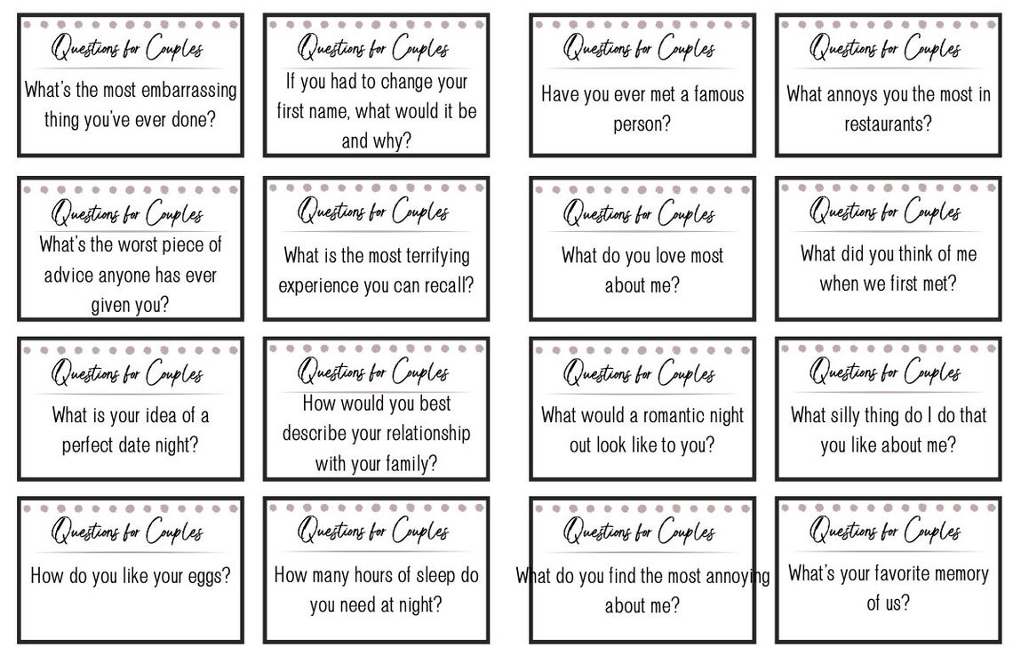 Questions for Couples Cards, Printable Conversation Cards, Couple ...