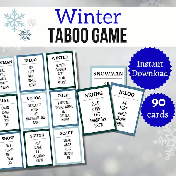 Winter Taboo Game, Winter Party Games, Printable Winter Games