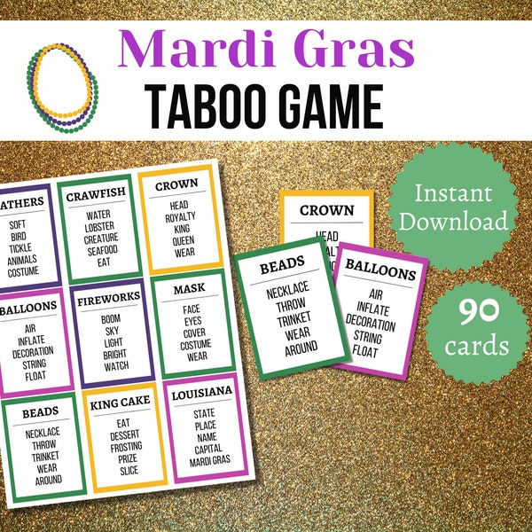 Mardi Gras Taboo Game, Printable Mardi Gras Party Games, Mardi Gras Game
