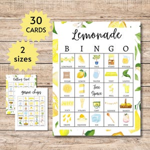 Lemonade Bingo Cards, Printable Lemon-Themed Party Game for Kids and Adults, Cute Summer Group Activity, Includes Full and Half Pages
