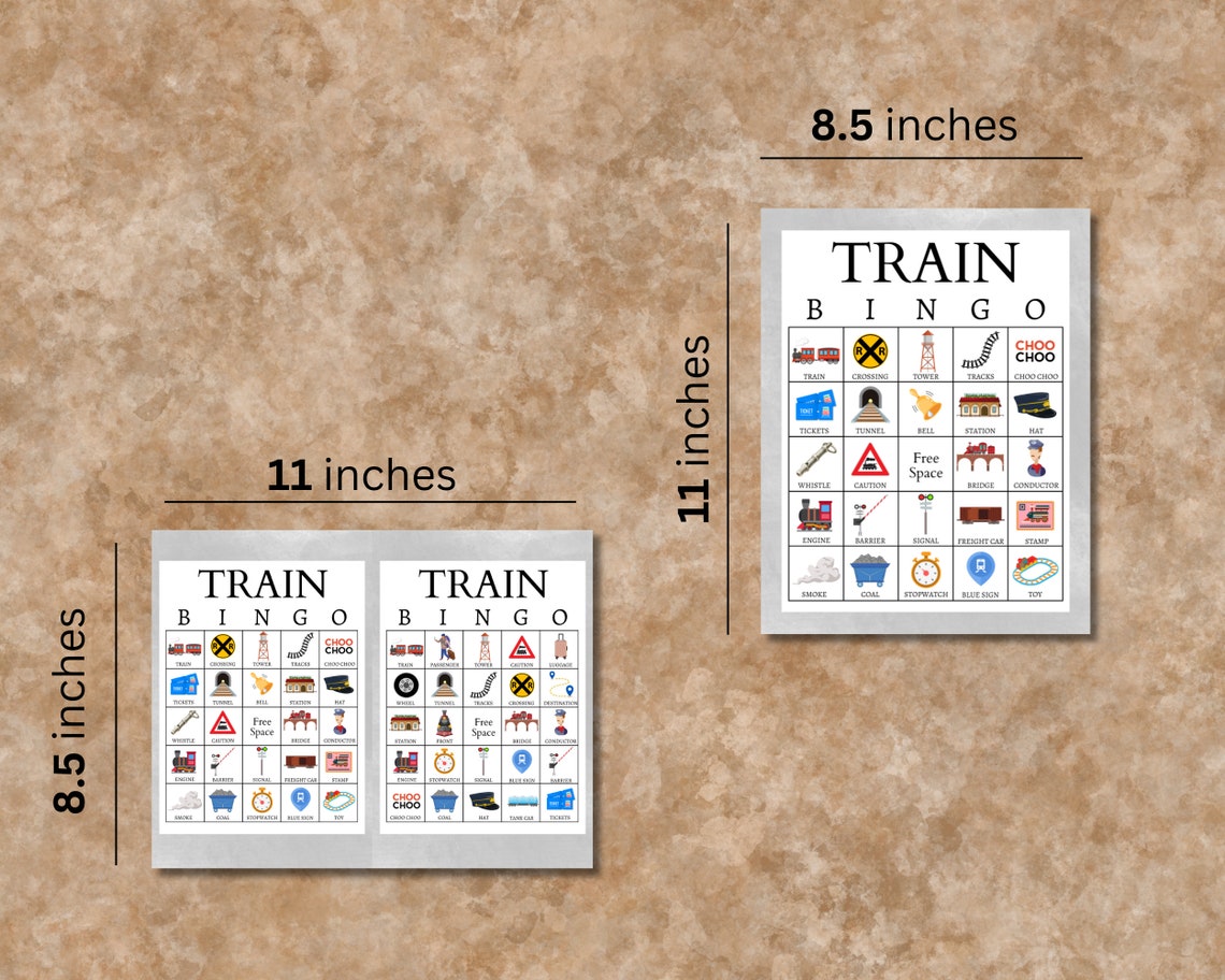 Train Bingo Cards, Printable Railroad Party Game for Kids, Teens, and
