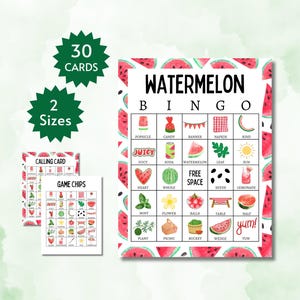 Watermelon Bingo Cards, Printable Summer Party Game for Kids and Adults