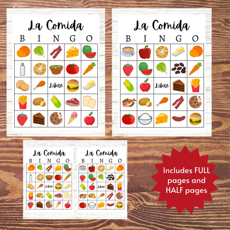 Spanish Food Bingo, Spanish Learning Game for Kids, Printable Spanish Game Etsy