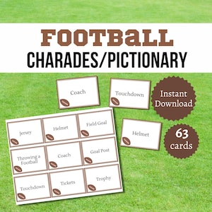 Football Charades and Pictionary Cards, Printable American Football Party Game for Kids, Teens, and Adults, Fun Sports Activity