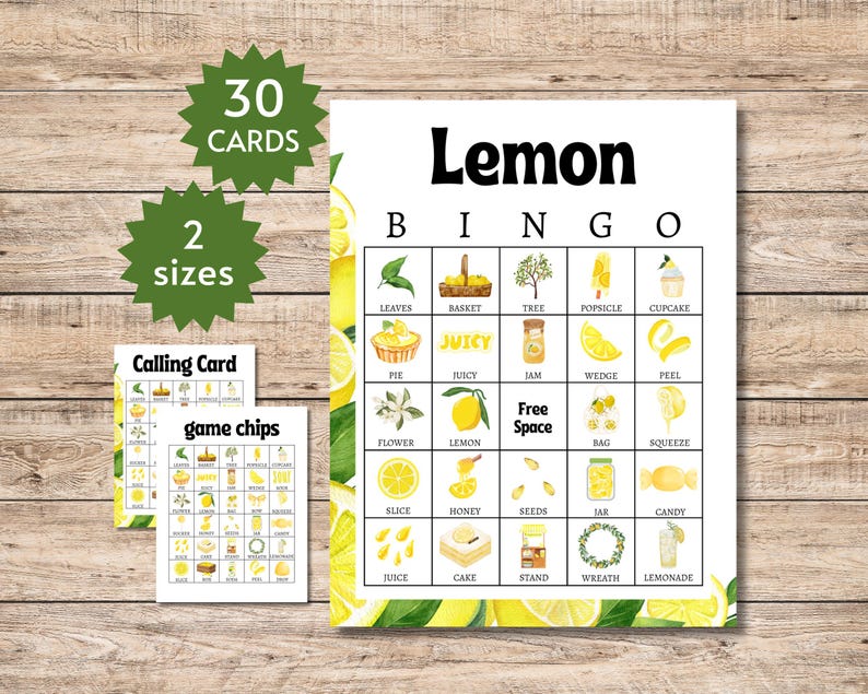 Lemon Bingo Cards, Printable Lemon Theme Party Game, Cute Summer ...