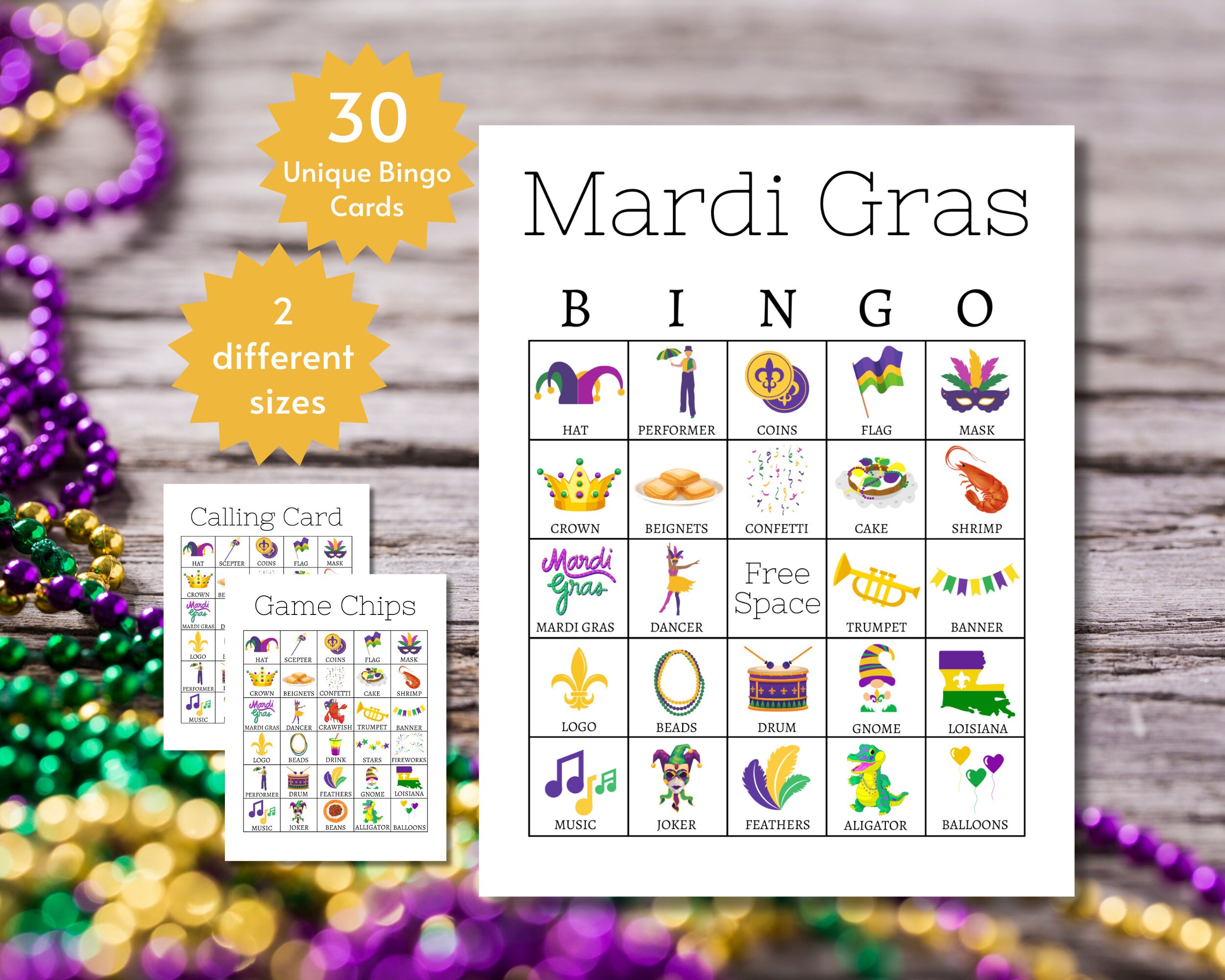 Mardi Gras Bingo, Printable Mardi Gras Party Game, Mardi Gras ...
