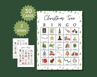 Christmas Tree Bingo Cards, Printable Christmas Party Game, Holiday Activity for Kids and Adults