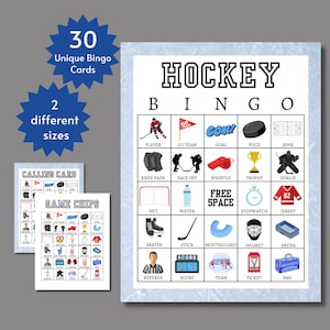 Cartes de bingo de hockey, jeu de société de hockey imprimable pour enfants, adolescents et adultes, comprend une page complète et une demi-page, activité sportive de groupe
