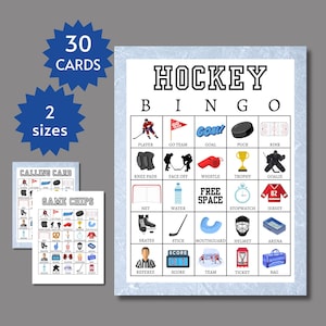 Hockey Bingokarten, druckbares Hockey Partyspiel für Kinder, Jugendliche und Erwachsene, enthält ganze und halbe Seiten, Gruppensportaktivität