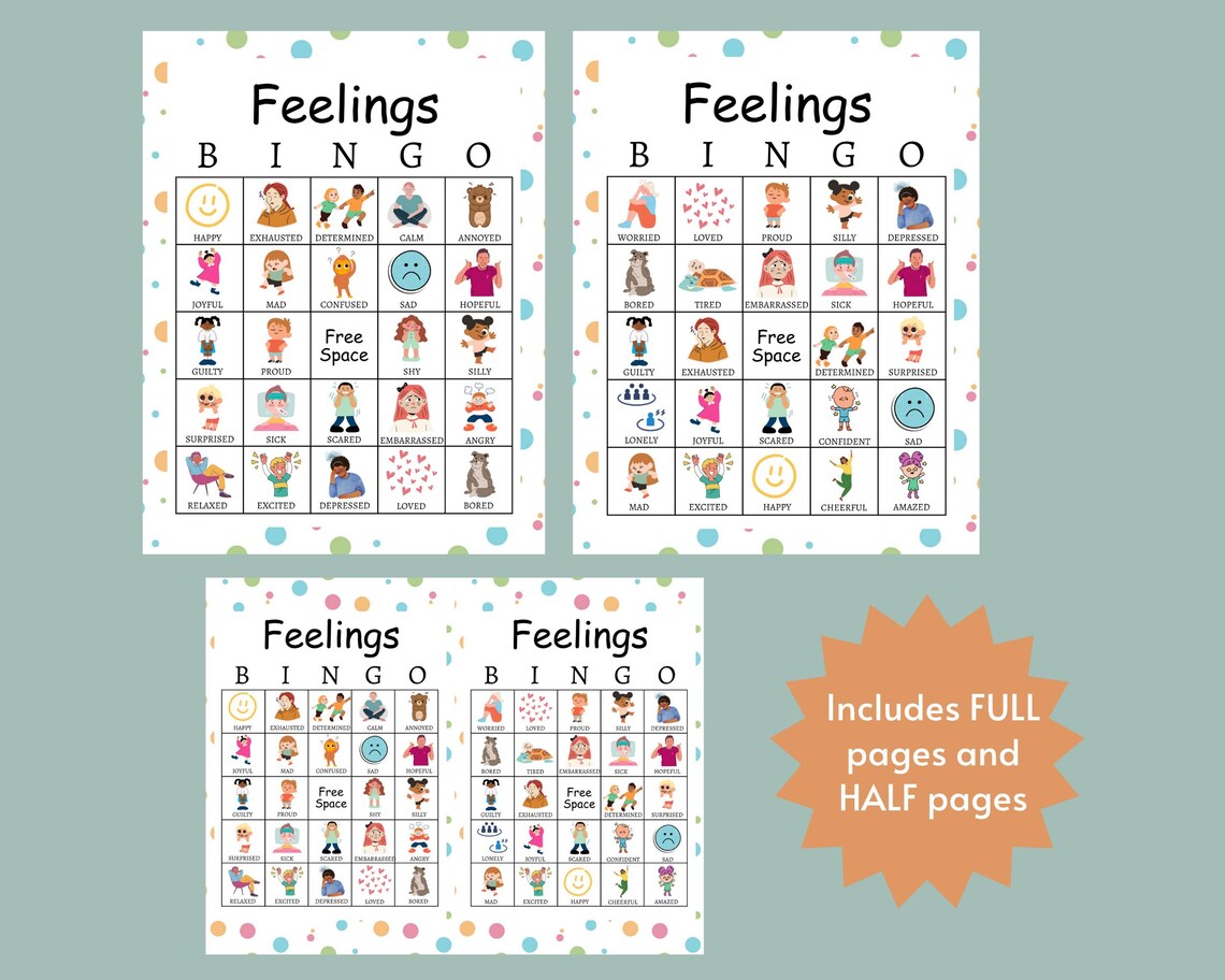 Feelings Bingo Game for Kids, Emotions Learning Activity, Printable ...