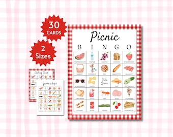 Tarjetas de bingo de picnic: juego imprimible para fiestas de verano para niños, adolescentes y adultos.