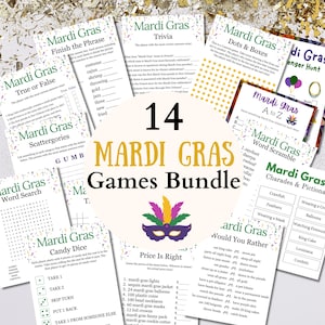 Mardi Gras Games Bundle for Kids, Teens, and Adults, Printable New Orleans-Themed Party Activities