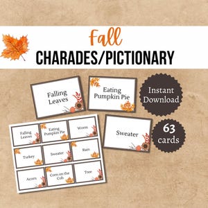 Fall Charades, Printable Autumn Pictionary Cards, Easy Fall Time Party Game