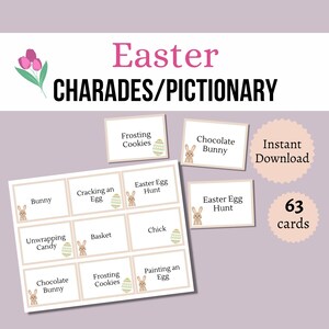 Charades de Pâques et cartes illustrées, jeu de fête de Pâques à imprimer pour enfants, adolescents et adultes, activité printanière