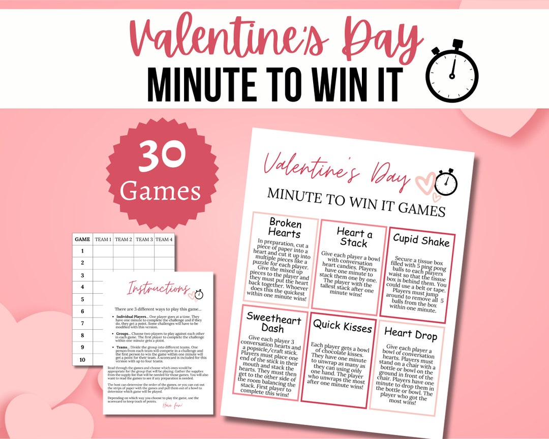 Valentine s Day Minute To Win It Games Printable Valentine Party Games For Kids Teens And