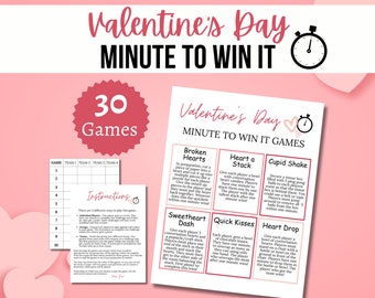 Valentine's Day Minute to Win it Games, Printable Valentines Party Games, Valentine's Day Games, Group Valentines Game