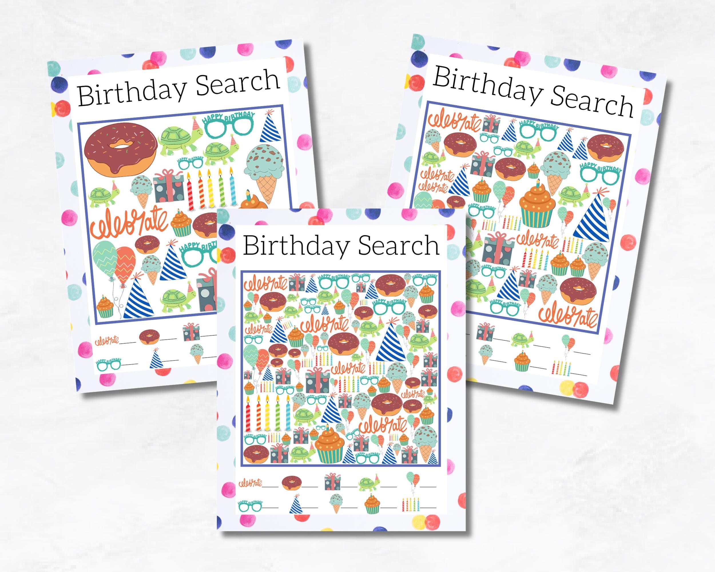 Birthday Search and Find Game, Printable Birthday Party Game for Kids ...
