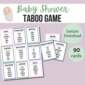 Jogo de Tabu para Chá de Bebê, Jogo de Festa de Chá de Bebê para Imprimir para Crianças, Adolescentes e Adultos, Cartões de Tabu com Tema de Bebê