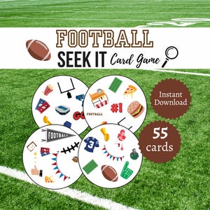 Jogo de cartas "Football Seek It", jogo esportivo para imprimir para crianças, adolescentes e adultos, atividade de combinação de futebol americano