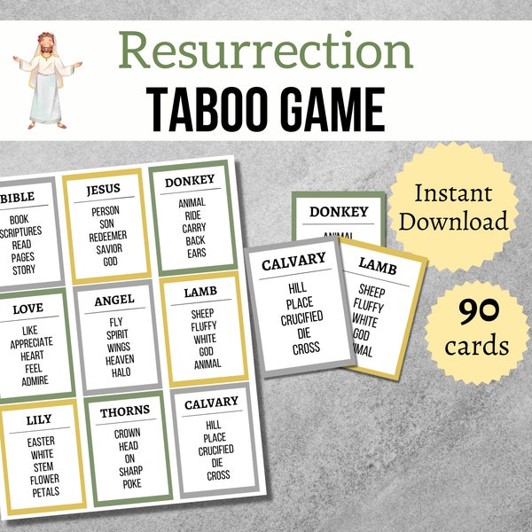 Resurrection Taboo Game, Printable Easter Activity, Bible Games for Kids and Adults