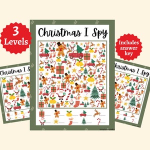 Christmas I Spy Game, Printable Holiday Activity for Kids, Search and Find Counting Worksheet