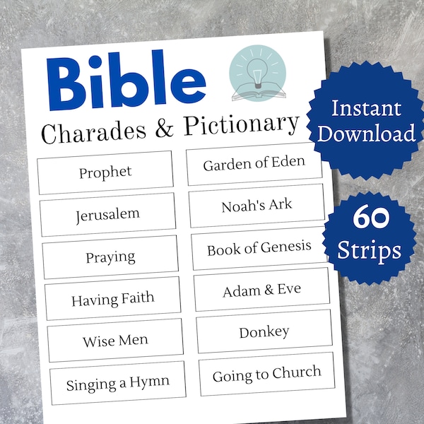 Bible Charades, Bible Pictionary, Printable Christian Games, Church Party Game