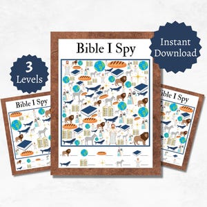 Bible que j&#39;espionne, jeu biblique imprimable pour enfants, pages chrétiennes d&#39;activités de recherche et de recherche, corrigé inclus