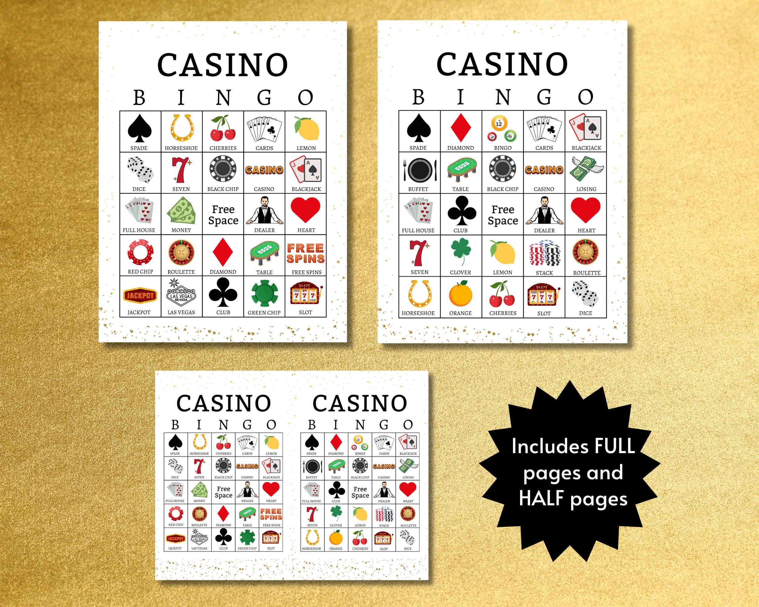 Casino Bingo Cards, Printable Las Vegas Party Game for Kids, Teens, and ...