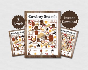 Cowboy Search Party Game, Printable Western Themed Activity for Kids