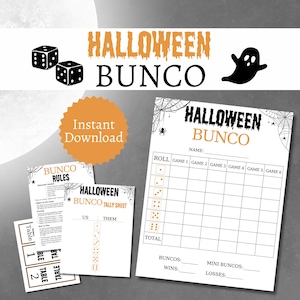 Halloween Bunco Cards Bundle, druckbares Oktoberpartyspiel für Kinder, Jugendliche und Erwachsene, gruselige Würfelaktivität, enthält ganze und halbe Seiten