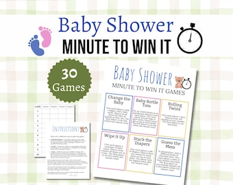 Baby Shower Minute to Win It, Printable Baby Shower Games for Kids, Teens, and Adults, Group Team Challenges, Easy Party Activity