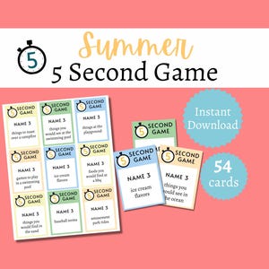 Juego de verano de 5 segundos, juego imprimible para fiestas con temática de verano para niños, adolescentes y adultos, actividad de trivia sobre el verano.