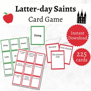 Jogo de cartas dos santos dos últimos dias, atividade da igreja juvenil para adolescentes e adultos, jogo de festa da família SUD para impressão