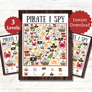 Pirate I Spy Game, Printable Pirate-Themed Party Game for Kids, Classroom Counting Activity, Includes 3 Levels and Answer Key