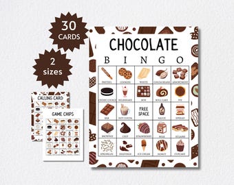 Chocolate Bingo Cards, Printable Chocolate Party Game for Kids and Adults