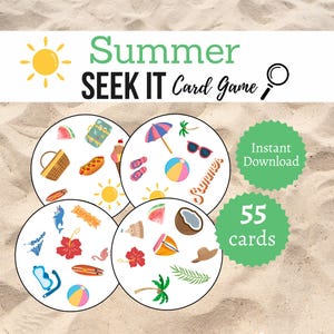 Juego de cartas "Búscalo" de verano: actividad imprimible de "Veo, veo" para niños, adolescentes y adultos.