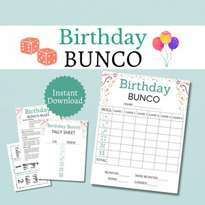 Geburtstags-Bunco-Kartenpaket, druckbares Geburtstagspartyspiel für Kinder, Jugendliche und Erwachsene, enthält ganze und halbe Seiten