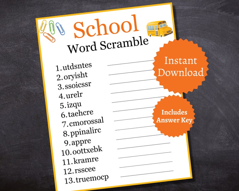 Back to School Word Scramble Game, Printable Classroom Activity for ...