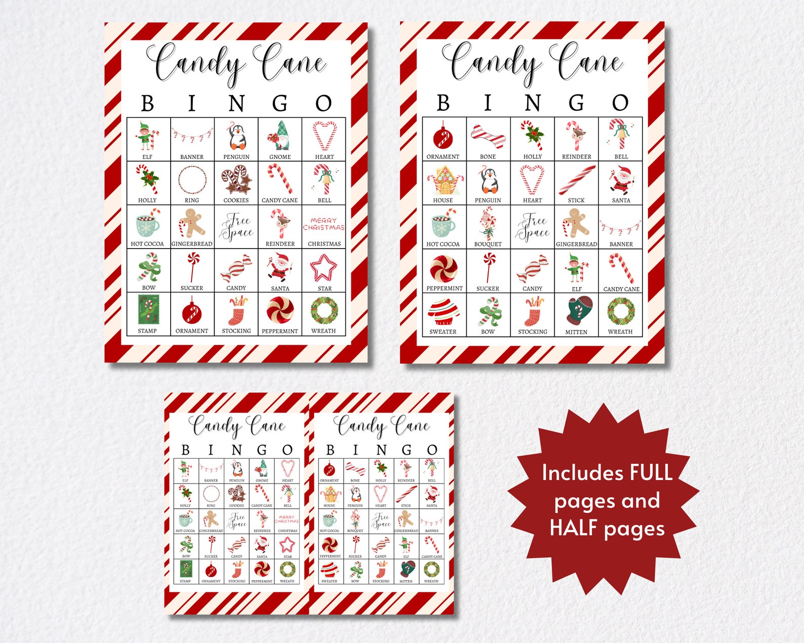 Candy Cane Bingo Cards, Christmas Party Game for Kids, Teens, and ...
