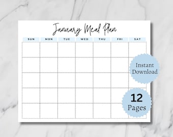 Monatlicher Speiseplan, ausdruckbarer DIY-Menükalender, einfache Speiseplanseiten