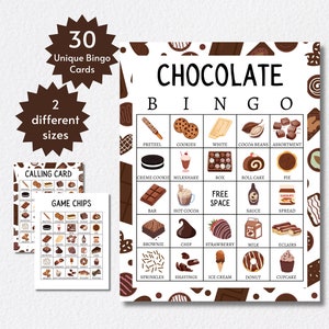 Tarjetas de bingo de chocolate, juego de fiesta de chocolate imprimible para niños y adultos