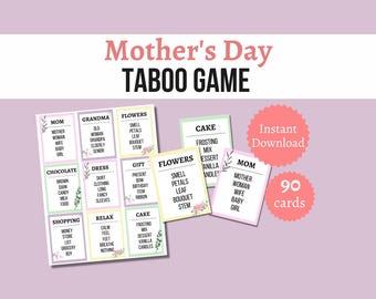 Mother&#39;s Day Taboo Card Game, Printable Mother&#39;s Day Forbidden Words Activity, Mom-themed Party Game for Kids, Teens, and Adults