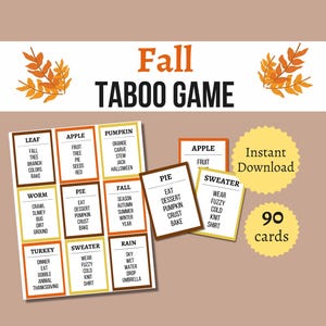 Jeu tabou d'automne, activité imprimable pour Thanksgiving, jeu de fête d'automne pour enfants, adolescents et adultes