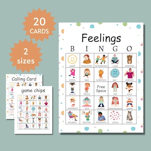 Feelings Bingo Game for Kids, Emotions Learning Activity, Printable Classroom Resource for Groups, Includes Full and Half Pages