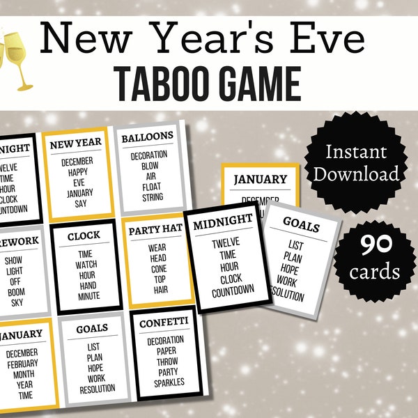 New Year's Eve Taboo Game, Printable New Year Party Game, New Years Eve Family Game, New Year's Eve Forbidden Words Game