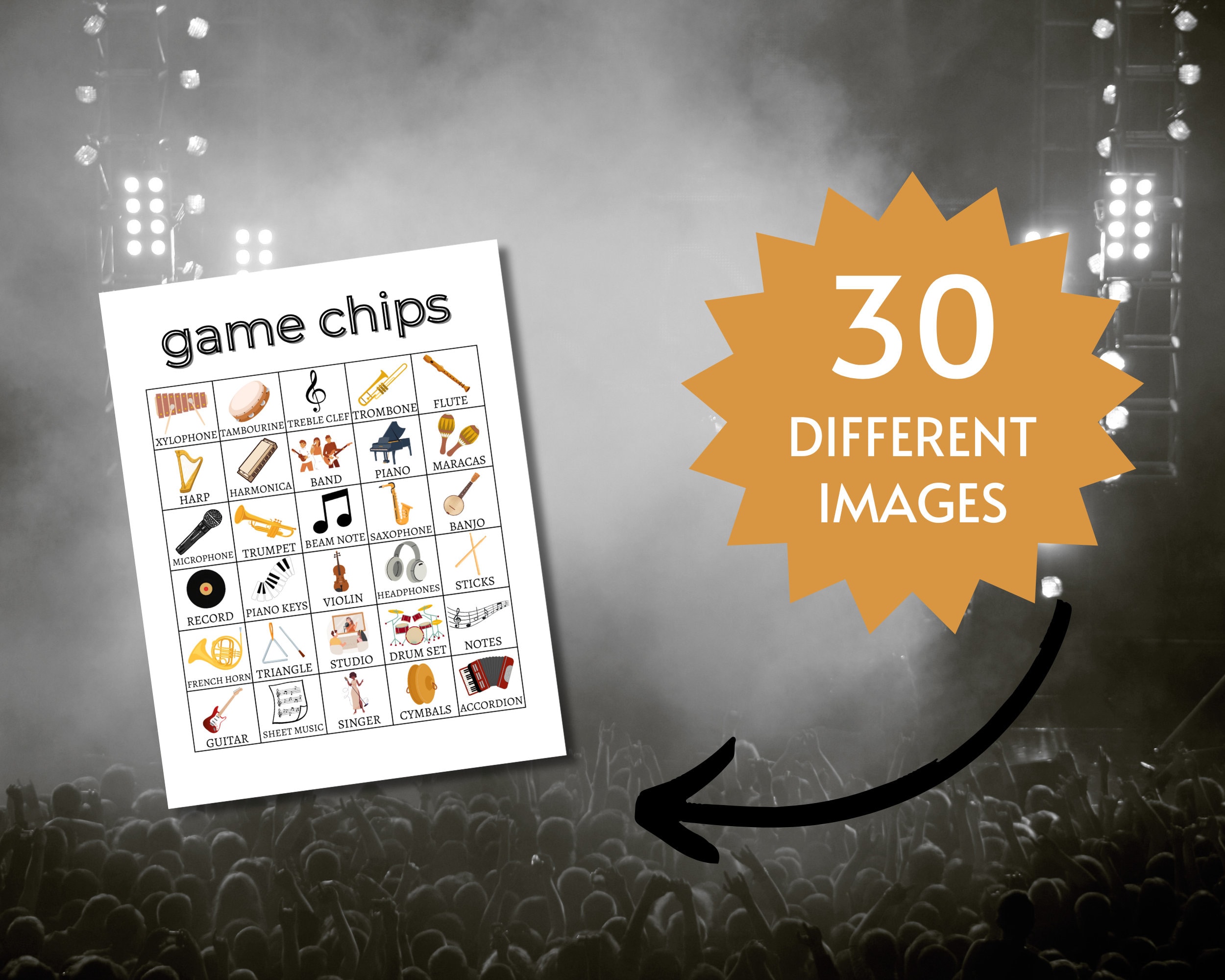 Music Bingo Cards, Instrument Learning Game, Printable Musical Party ...