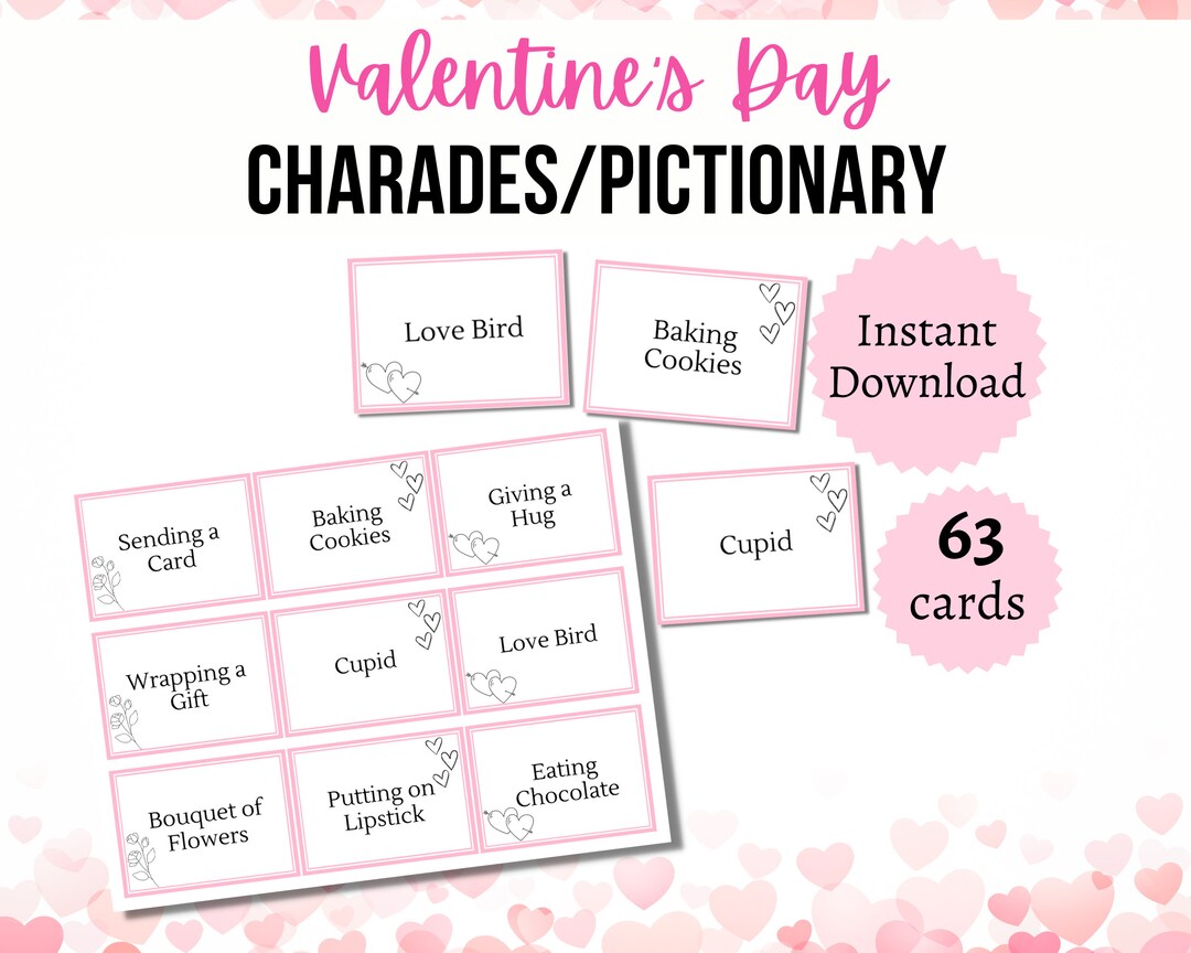 Valentine's Day Pictionary Cards, Printable Valentine's Charades ...