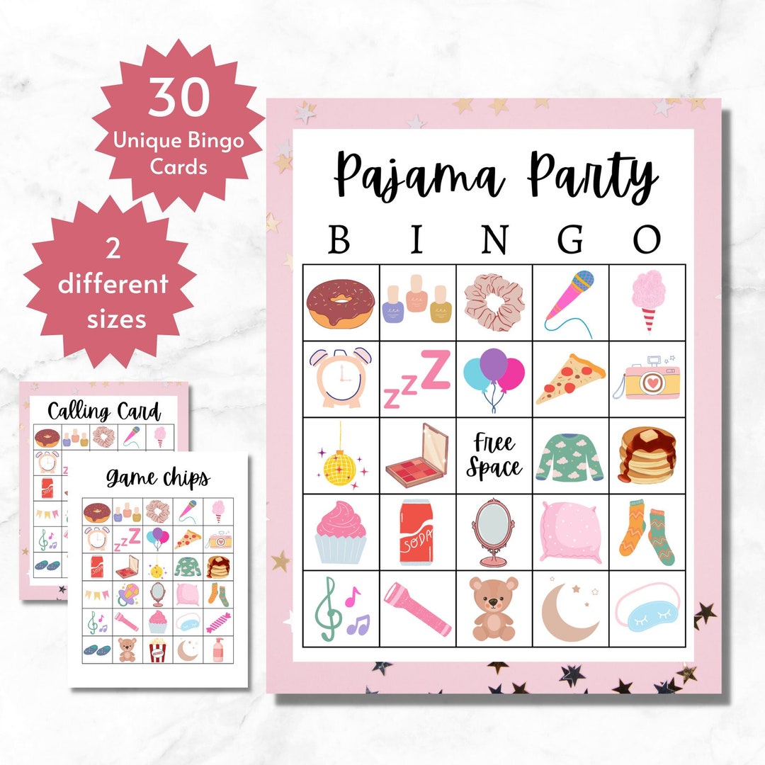 Pajama Party Bingo Pajama Party Games Slumber Party Games Etsy