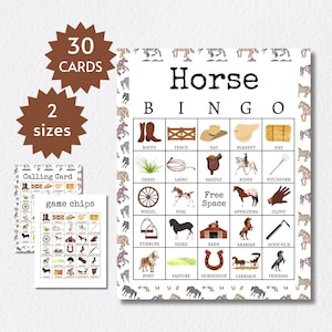 Horse Bingo Cards, Printable Wild West Party Game, Includes Full and Half Pages